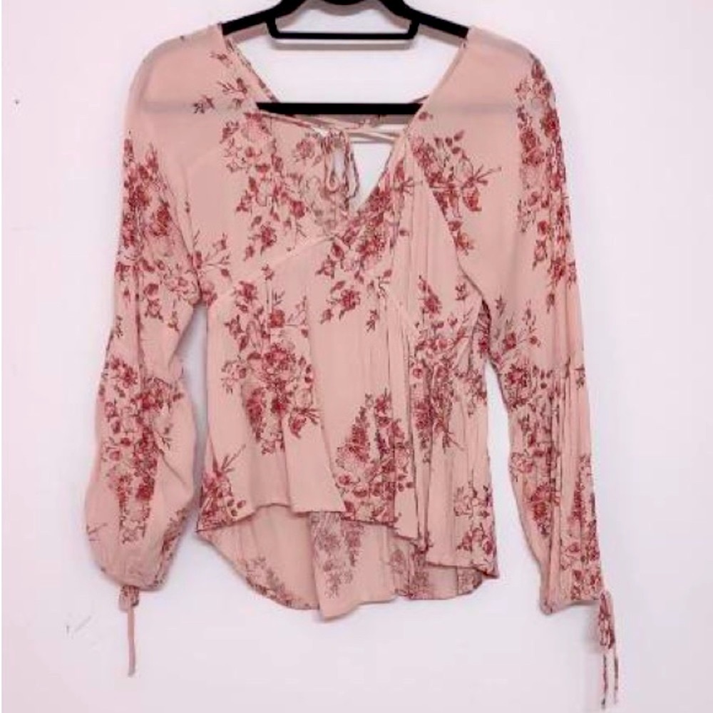 🌞 American Rag sheer babydoll floral boho empire waist long sleeve top women XS